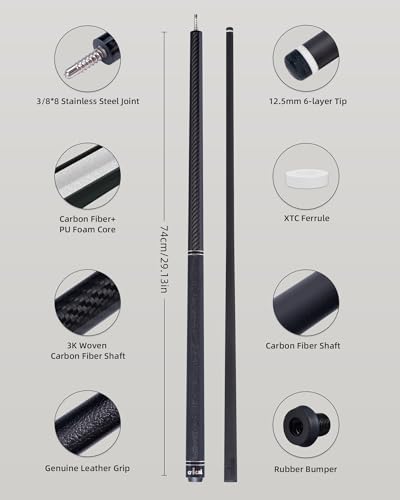 CRICAL Carbon Fiber Pool Cue with Stick Low Deflection Shaft - 58 Inch Billiard Cue Stick with Cowhide Grip & 3K Weave Design, 12.5mm Tip, Fixed Weight (19oz), 3/8x8 Joint – Ideal for Players - color: CL-VP-1-set3