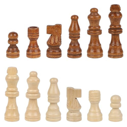 Juegoal 2 Pack Wooden Chess Pieces Only, 32 Pieces Each Wood Chessmen Pieces, 2.4 Inch King Figures Chess Game Pawns Figurine Pieces, Replacement of Missing Piece, Includes Storage Bag