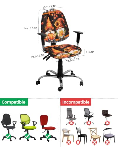 Savannan Office Chair Cover, Gnome Autumn Maple Leaves Protective Stretch Elastic Universal Cover for Desk Task Chair,Computer Rotating Chair 1 Pcs Pumpkin Retro Wood Grain