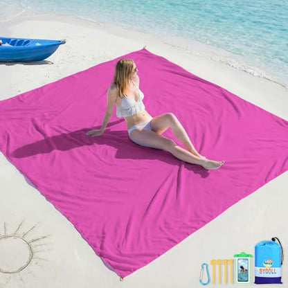 BYDOLL Beach Blanket Waterproof Sandproof Large Sand Free,78''X81''/10'X9' Oversized Sandless Lightweight Blanket Picnic Mat for Beach Travel Camping Hiking with Stakes - color: Raspberry, size: 10'X9'