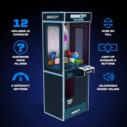 Arcade1Up Full-Size Claw Machine - Light-Up Marquee, Customizable - Perfect for Stuffed Animals, Plushies, Toys - Ultimate Arcade Game Room & Party Entertainment