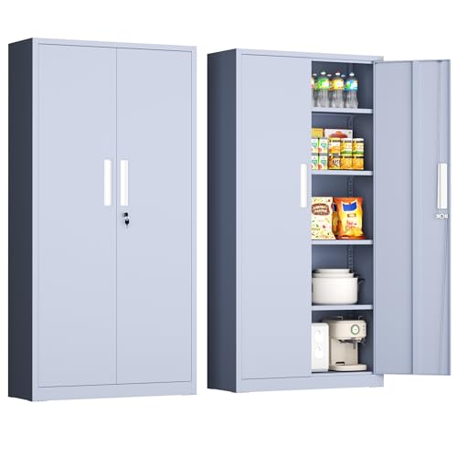 INTERGRAET 63" Pantry Cabinet, Kitchen Pantry Storage Cabinets with 2 Doors and 4 Shelves,Cement Gray Metal Storage Cabinet,Cupboard for Home,Kitchen,Living Room/Dining - color: Cement Grey, size: 63"H Storage Cabinet