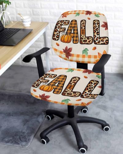 Savannan Office Chair Cover, Autumn Fall Funny Word Protective Stretch Elastic Universal Cover for Desk Task Chair,Computer Rotating Chair 1 Pcs Orange and Beige Lattice