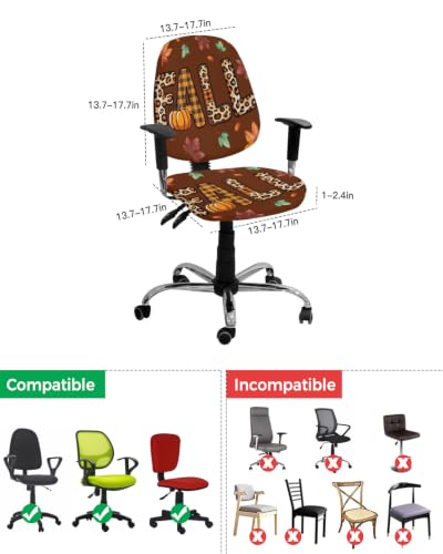 Savannan Office Chair Cover, Leopard Fall Pumpkin Maple Leaf Protective Stretch Elastic Universal Cover for Desk Task Chair,Computer Rotating Chair 1 Pcs Orange and Brown