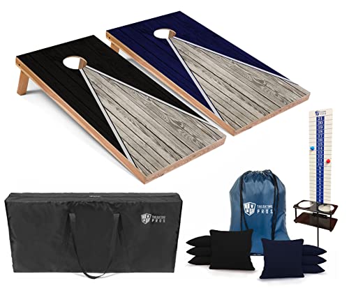 Tailgating Pros Pyramid Cornhole Board Set: Score Keeper, Bean Bags, and Carrying Case- 4'x2' Regulation Corn Hole Toss Game - color: Black/Navy