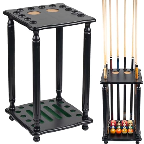 Collapsar Pool Stick Holder Floor Stand,Pool Cue Rack Holds Cue Stick & Billiard Accessiores,Solid Wood Corner Stand Pool Cue Holder - color: Black