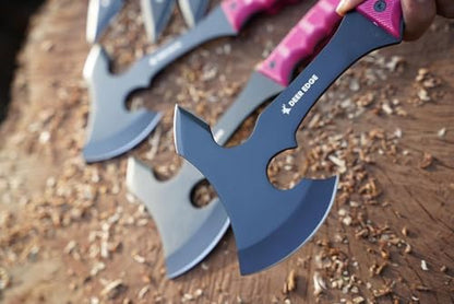 Pink Throwing Axe Set, 6 Pack 11.5" Throwing Axes for Women - Axe Throwing Game, Target Practice & Recreation, Balanced Hatchets with Nylon Sheath, Gift for Her - style: Pink Handle