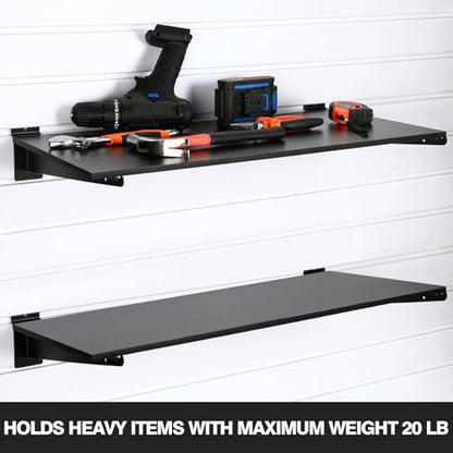Barydat 4 Sets 23.6 x 11.8 Inch Slatwall Shelves with Metal Brackets Set Heavy Duty Slat Wall Knife Shelf Bracket Accessories Wall Organizer for Garage and Retail Display, Black