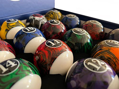 Champion Deluxe 2-1/4" Billiard Pool Ball Set Complete 16 Ball Set (Several Style Available) - color: Marble Pool Balls set (Dark Marble)