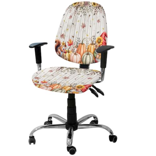 Savannan Office Chair Cover, Fall Pumpkin Squirrel Dwarf Protective Stretch Elastic Universal Cover for Desk Task Chair,Computer Rotating Chair 1 Pcs Botanical Flowers Maple Leaves