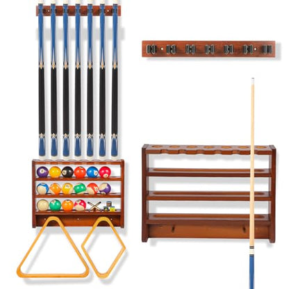 Pool Stick Holder - 7 Pool Cue Rack Wall Mount With Cue Rest and Ball holder, Wooden Pool Table Accessories Equipment Organizer, Billiard Cue Racks for Game Room Men Cave- Brown - color: Brown