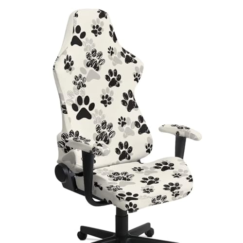Black Paw Print Gaming Chair Cover Set of 4 Non Slip Breathable Game Chair Cover for Anti Cat Scratch Protection of Computer Gamer Chairs Slipcovers Office Rotating Armchair Protector Covers - color: Black Paw Print