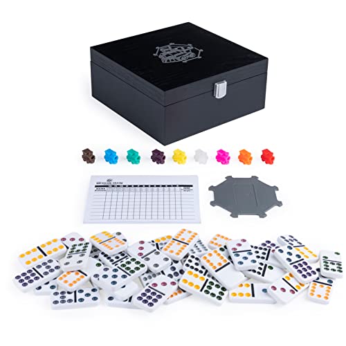 Spin Master Games Legacy Deluxe Mexican Train Dominoes, Classic Original Board Game Set Double-12 Dominoes with Sturdy Wood Case, for Kids and Adults Aged 8 and up - color: Mexican Train Dominoes