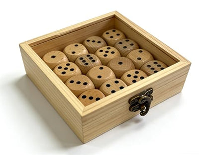 Premium 16-Piece Natural Wooden Dice Set with Clear Window Gift Box - 25mm Eco-Friendly Rounded Corner Dice for Board Games, Math Learning, Teaching & DIY Crafting - Rustic Tabletop Decor