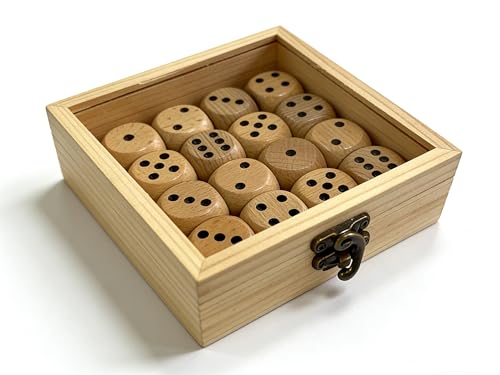 Premium 16-Piece Natural Wooden Dice Set with Clear Window Gift Box - 25mm Eco-Friendly Rounded Corner Dice for Board Games, Math Learning, Teaching & DIY Crafting - Rustic Tabletop Decor