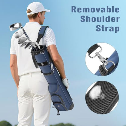 Findway Golf Stand Bag, [Upgraded Generous Space] Small Golf Bag for Driving Range, Par 3 & Executive Courses, Lightweight Sunday Golf Club Carry Bag with 3 Pockets - color: Blue