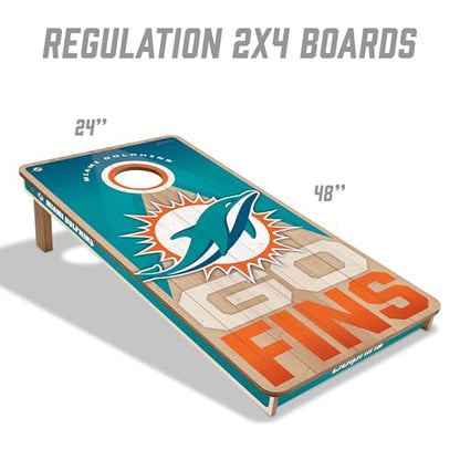 YouTheFan NFL 2' x 4' Slogan Series Professional Wood Cornhole Game with Logo Bags - color: Miami Dolphins