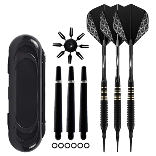 Soft Tip Darts Set with Case, Edge Grip and Nitrotech Shafts, 6.1 in Pet Flights, Black, with Replacement Shafts