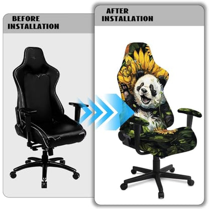 Panda Sunflower Print Gaming Chair Covers Slipcovers 4Pcs with Armrest Cover Dust-Proof Skin Friendly Gamer Desk Chair Covers Fits Most Office/PC Chairs & Racing Style Seats - color: Multi - Panda Sunflower