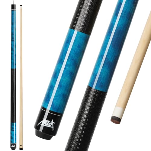 AKLOT Pool Cue Stick 58'', Canadian Maple Pro Billiard Cue &13mm Leather Tip, Anti-Slip Grip, 18/19/20/21oz Billiard Pool Stick for Adults/Beginner/Pro Player - color: Blue with Printed Grip