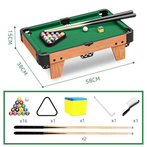 Mini Pool Table for Kids Small Billiards Game Table Wooden 2 Cues Chalk Tabletop Games for Office Indoor Family Easy Storage