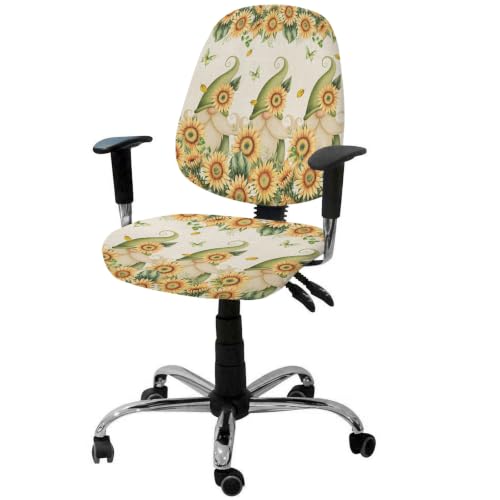 Savannan Office Chair Cover, Fall Gnome Watercolor Sunflower Protective Stretch Elastic Universal Cover for Desk Task Chair,Computer Rotating Chair 1 Pcs Green Leaves Retro Linen