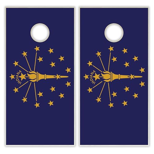 State Flag Solid Wood Regulation Cornhole Set 4 Feet x 2 Feet Includes Set of 8 Bags and Carrying Case with Optional LED Lights and Lamination - style: Indiana