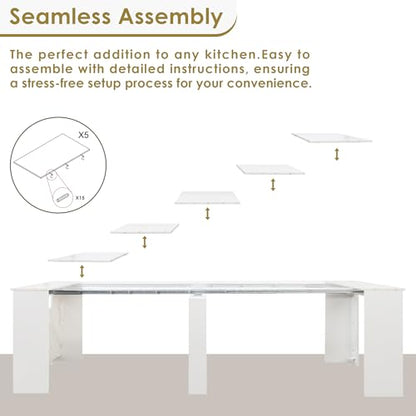 20"-118" White Marble Extendable Dining Table for 2-12 People, Modern Modular Extension Table, Space-Saving Extra Long Folding Dining Table, Multifunctional Conference Meeting Table - color: White Marble, style: 20" - 118.5" (2-12 People)