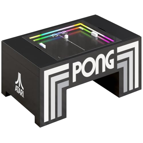 Atari Pong® Mechanical Table Home Edition – Electromechanical Coffee Table Arcade Game with LED Score Display, Hide-Away Controls, Spinner Dials, Retro Sounds – Official Atari Pong® Recreation