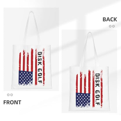 NIENIE Disk Golf Usa Flag Tote Bag for Women Shopping Bags Reusable Large Capacity Casual Shoulder Handbags DIY Gift Bags Cute Canvas Tote Bag