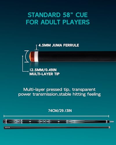 KONLLEN Carbon Fiber Pool Cue 2.0, 58-inch Low Deflection Billiard Stick for Adults with 12.5mm Tip and Pro Taper - color: 020 AK-15WBF 2.0-blue