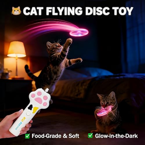 Cat Fetch Toy Launcher with 10 Soft & Flexible Discs, Cat Toys for Indoor Cats, LED Glowing Launcher, Electric Interactive Kitten Toy for Hunting & Exercise, USB Rechargeable - color: white