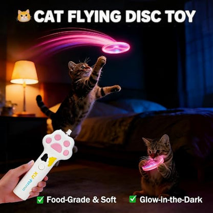 Cat Fetch Toy Launcher with 10 Soft & Flexible Discs, Cat Toys for Indoor Cats, LED Glowing Launcher, Electric Interactive Kitten Toy for Hunting & Exercise, USB Rechargeable - color: white