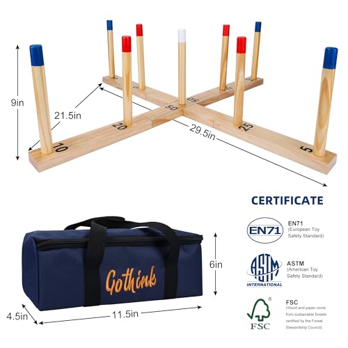 Gothink Extra Large Ring Toss Game for Adults & Kids, 30" Wooden Ring Toss Game Outdoor Fun with 9 Poles, 10 Rings and Carrying Bag Easy to Set Up & Compact Carry Portable Yard Games Toys Gifts