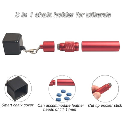 LAKE OF FIRE 3-in-1 Snooker/Pool Cue Tip Shaper with Repair Tool, Cue Tip Storage, and Billiard Chalk Holder - color: Red