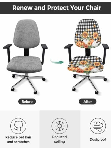 Savannan Office Chair Cover, Watercolor Fall Pumpkin Sunflower Protective Stretch Elastic Universal Cover for Desk Task Chair,Computer Rotating Chair 1 Pcs Butterfly Black White Plaid