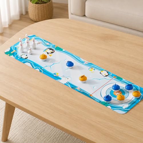 Board Game, Shuffleboard Mat 80x30cm, Portable 2-in-1 Desktop Game for Kids & Adults with 8 Rolling Discs