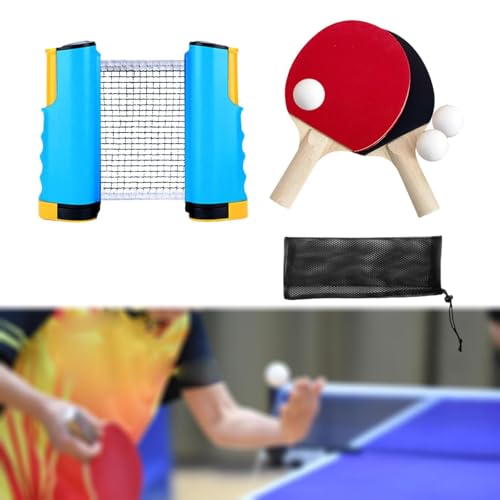 Ping Pong Paddles Set Rackets and Balls Pingpong Paddle Portable Retractable Net with Posts Table Tennis Set for Outdoor - color: Blue