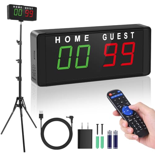Samshow LED Electronic Scoreboard Digital Score Keeper with Remote & Tripod, Basketball Scoreboard with Shot Clock & Timer & 12/24h Real Time for Football/Corn Hole/ping Pong/Table Tennis - size: Medium