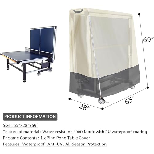 Ping Pong Table Cover Waterproof for Folding Table Tennis Tables | Beige & Grey two-tone design with orange straps for a modern premium home and game room appearance