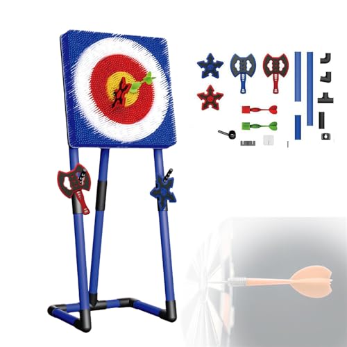 Axe Throwing Game for Backyard, Foldable Throw Target Game Set with 2 Axes, 2 Six-Star Dart, 2 Darts, for Outdoor, Family Parent-Child, Office Stress Relief Blue-Square - color: Blue, size: Square