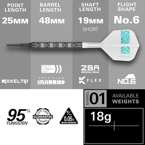 Target Darts Rob Cross 95K Soft Tip 95% Tungsten Dart Set, 18G | Voltage Player-Edition Darts Set with Pixel Tips, K-Flex Flights, Soft Tip Electronic Darts Set