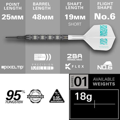 Target Darts Rob Cross 95K Soft Tip 95% Tungsten Dart Set, 18G | Voltage Player-Edition Darts Set with Pixel Tips, K-Flex Flights, Soft Tip Electronic Darts Set