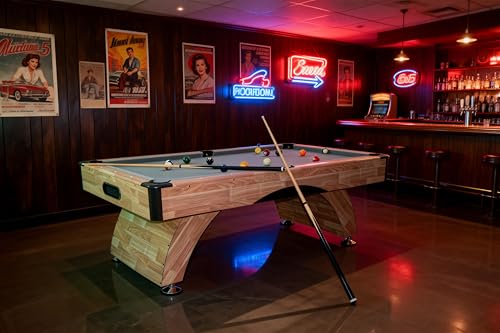 7 ft Pool Table with Automatic Ball Return, 84" Billiards Table with Arched Design Legs and Accessory Set, Pool Tables Set for Family Game Room, Rrec Room, Club, Kids Adults - color: Wood Color