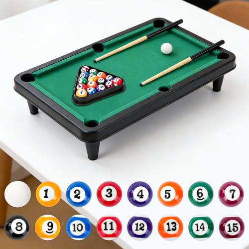 CEYAZYE 16Pcs 25mm/0.98in Mini Billiard Balls Set with Triangle Ball Rack | Small Tabletop Pool Table Balls, Resin Children Pool Ball for Kid's Table, Indoor Game Toy, Travel & Family Fun