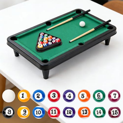 CEYAZYE 16Pcs 25mm/0.98in Mini Billiard Balls Set with Triangle Ball Rack | Small Tabletop Pool Table Balls, Resin Children Pool Ball for Kid's Table, Indoor Game Toy, Travel & Family Fun
