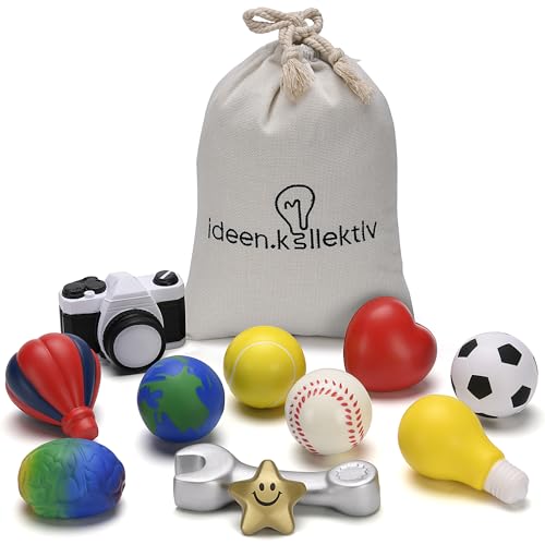 Moderation Balls Set, 11 Pieces: Diverse Designs for Coaching, improving Communication, Team Building and Creative Thinking Cotton Bag