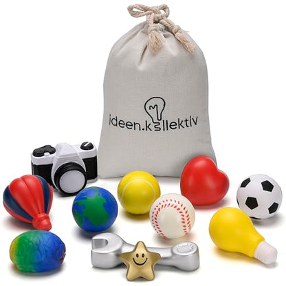Moderation Balls Set, 11 Pieces: Diverse Designs for Coaching, improving Communication, Team Building and Creative Thinking Cotton Bag
