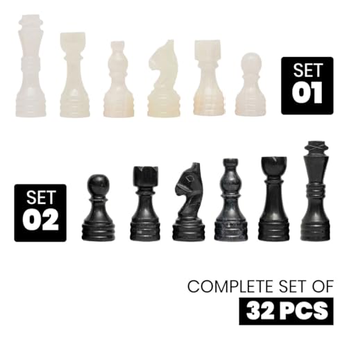 Handcrafted Premium Marble Chess Pieces Set – Elegant 32-Piece Replacement for 12-15 Inch Chess Boards Storage Box (Black and Onyx) - color: Black and Onyx