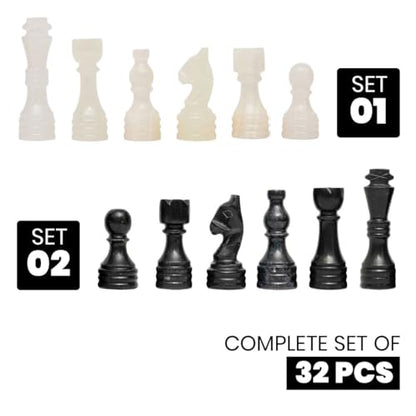 Handcrafted Premium Marble Chess Pieces Set – Elegant 32-Piece Replacement for 12-15 Inch Chess Boards Storage Box (Black and Onyx) - color: Black and Onyx